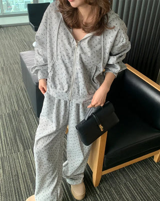 Flower Pattern Hoodie & Pants Set
