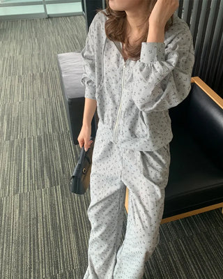 Flower Pattern Hoodie & Pants Set