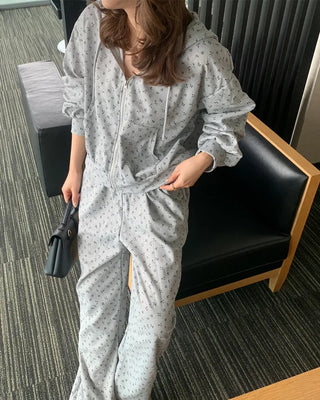 Flower Pattern Hoodie & Pants Set
