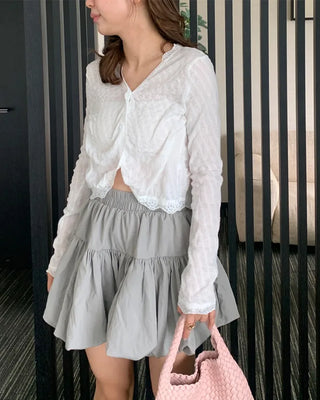 V-neck lace crop cardigan
