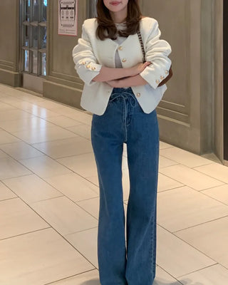 Gold Button Round Neck Jacket