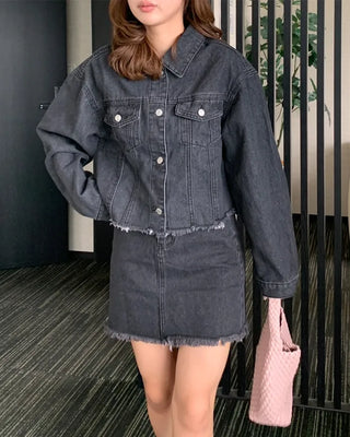 Cut denim mini skirt