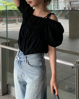 Shirred off-shoulder blouse