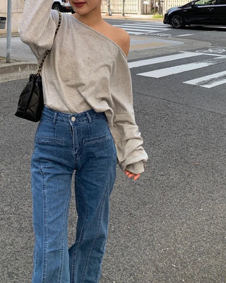 Back ribbon flared denim pants