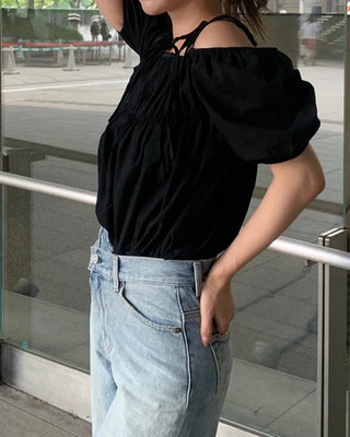 Shirred off-shoulder blouse
