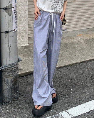Two-tone striped string pants