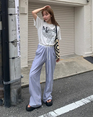 Two-tone striped string pants