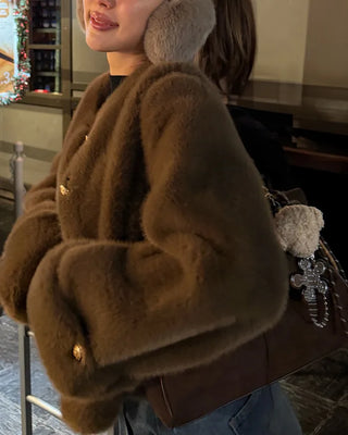 Gold button fur jacket