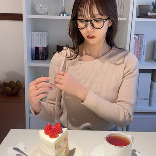 Asymmetrical Ribbon Knit T-Shirt