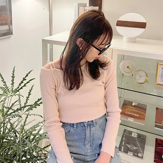 Asymmetrical Ribbon Knit T-Shirt
