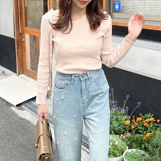 Asymmetrical Ribbon Knit T-Shirt