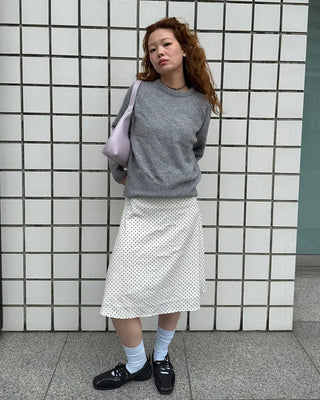 Satin polka dot midi skirt