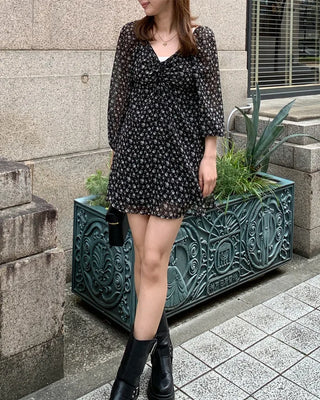 2-Way Heart Neck String Bust Flower Mini Dress