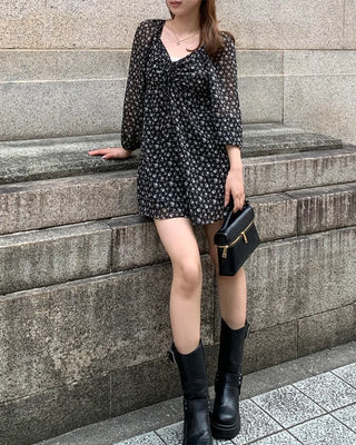 2-Way Heart Neck String Bust Flower Mini Dress