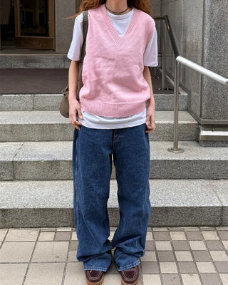 Semi-wide denim pants