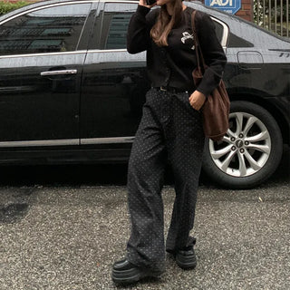 Polka Dot Denim Wide Pants