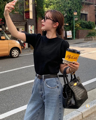 Puff Basic Round Neck Short Sleeve Knit