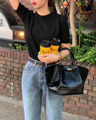 Puff Basic Round Neck Short Sleeve Knit