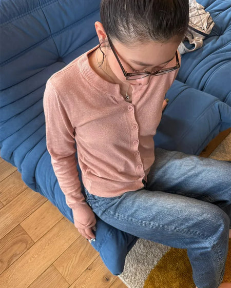 Wide Rib Button Point Cardigan