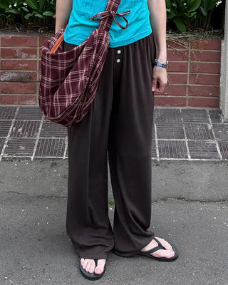 Waist Button Tencel Wide Pants