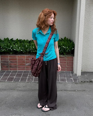 Colored neck puff sleeve shirt