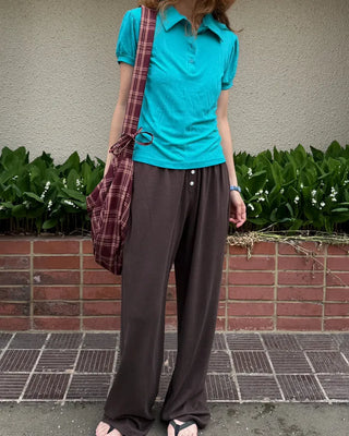 Colored neck puff sleeve shirt