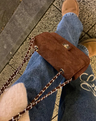 Square chain suede bag