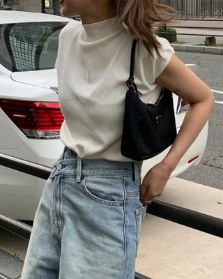 Half-neck short-sleeved knit