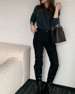Open-collar cable knit sweater