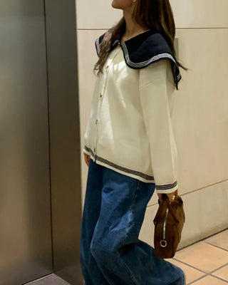 Sailor collar knit cardigan