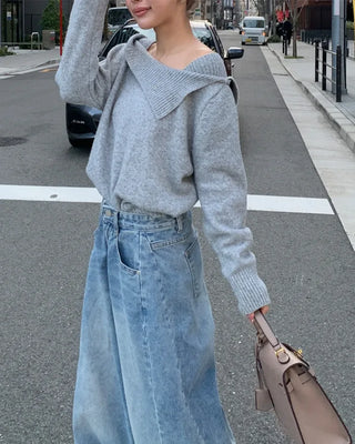 Slit denim wide-leg pants