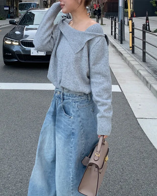 Slit denim wide-leg pants