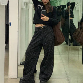 Polka Dot Denim Wide Pants