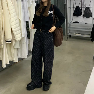 Polka Dot Denim Wide Pants