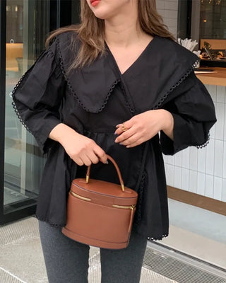 Punching Lace Wrap Peplum Blouse