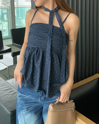 Polka Dot Volume Camisole & Tie Blouse Set