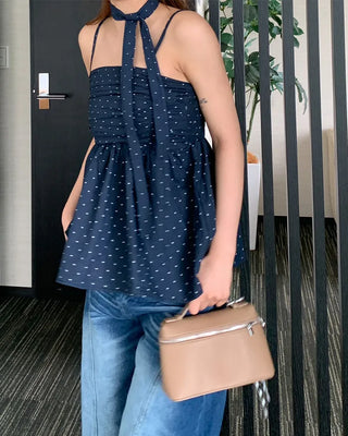Polka Dot Volume Camisole & Tie Blouse Set