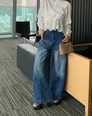 Side yoke wide denim pants