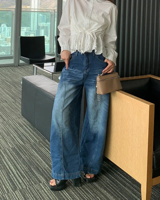 Side yoke wide denim pants