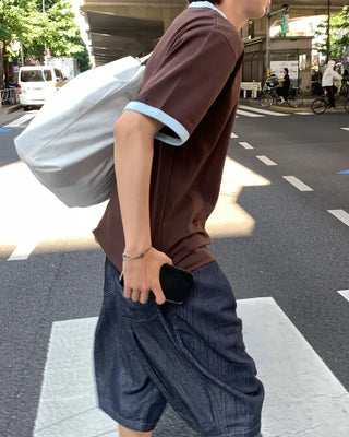 Retro-colored ringer neck T-shirt