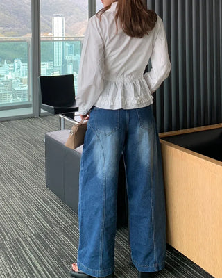Side yoke wide denim pants