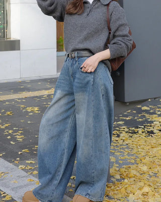 Slit denim wide-leg pants