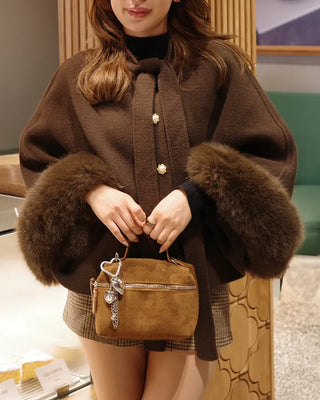 Tie cape fur jacket