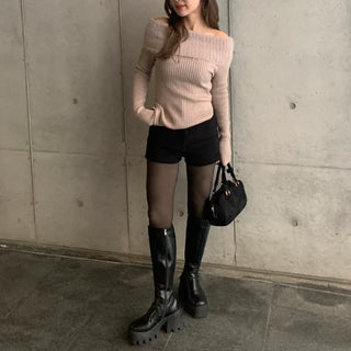 Fur off-shoulder knit