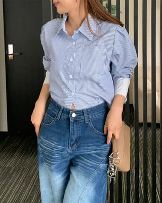 Striped two-tone cropped shirt