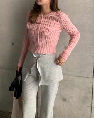 Cropped Cable Knit Cardigan