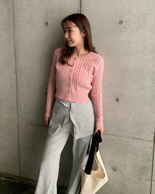 Cropped Cable Knit Cardigan