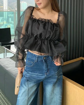 Organza chiffon shirred blouse