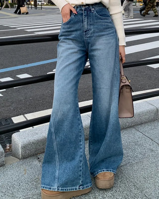 Diagonal slit cotton denim pants