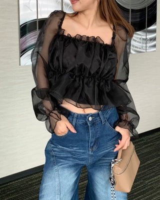 Organza chiffon shirred blouse